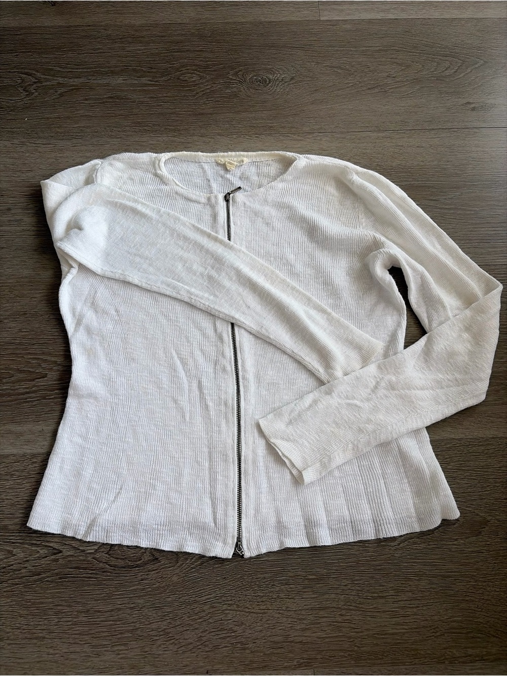 Eileen‎ fisher linen cotton White Zip-Front Long Sleeve Women's Top